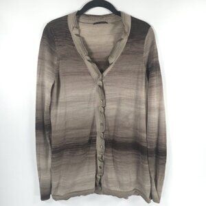 ELIE TAHARI 100% MERINO‎ WOOL EXTRAFINE V neck LS Button Striped Cardigan MEDIUM
